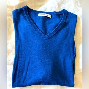 Long sleeve cotton v-neck royal blue sweater